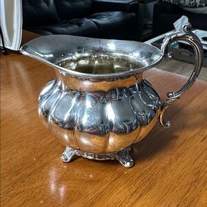 Old English Melon by Community Plate Vintage Silver Creamer with Ornate Handle.